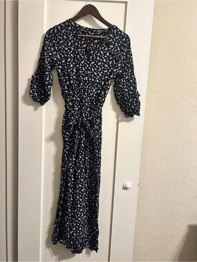 Madewell Black Midi Jumpsuit with White Floral Print